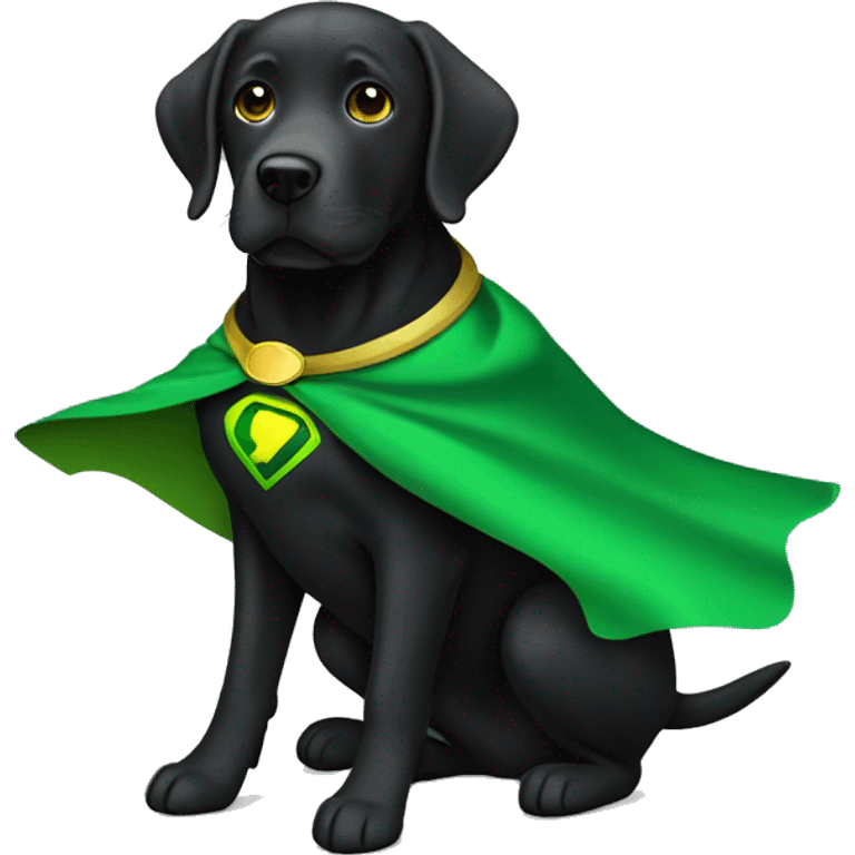 black lab with green yellow superhero cape emoji