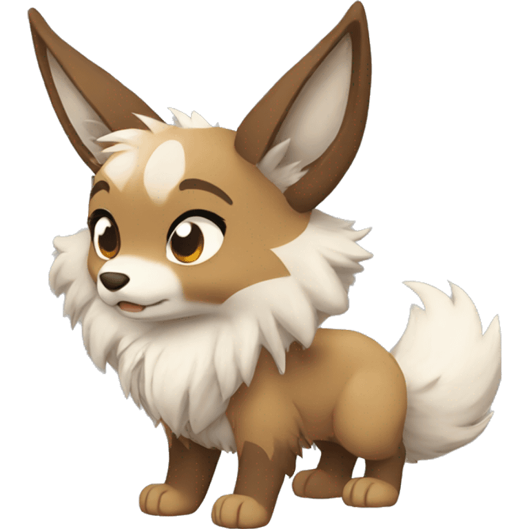 Brown and White Cartoon Chibi Wolf Eevee Full Body emoji