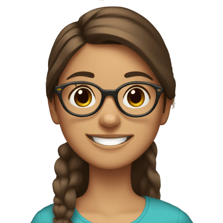 brown hair girl with glasses smiling with  Yorkshire Terrier emoji