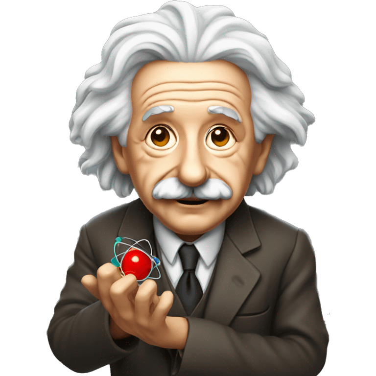 Albert Einstein holding a model of an atom emoji