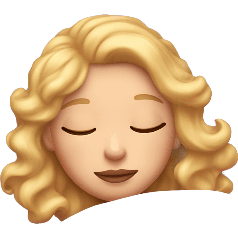 Blonde Girl with wavy hair and pink lips sleeping in pink bed emoji