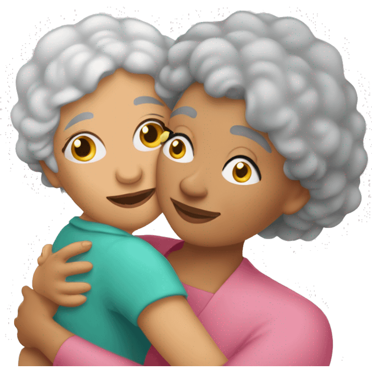 Latina grandma with grey hair hugging her Latina grand daughter emoji