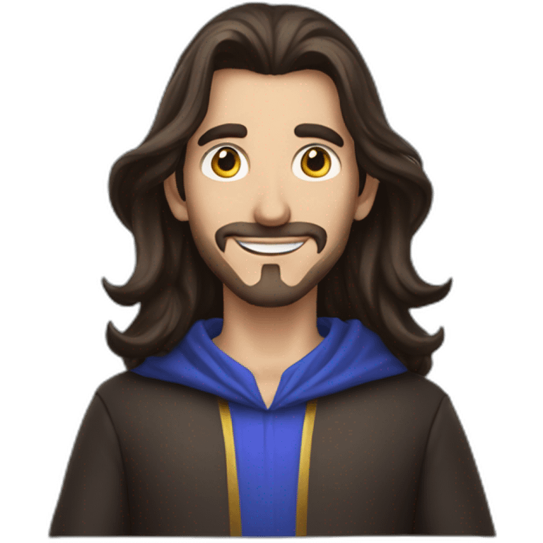 Brunette man with medium hair as wizard happy emoji