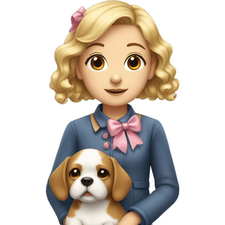 Cute girl with a bow and a dog emoji