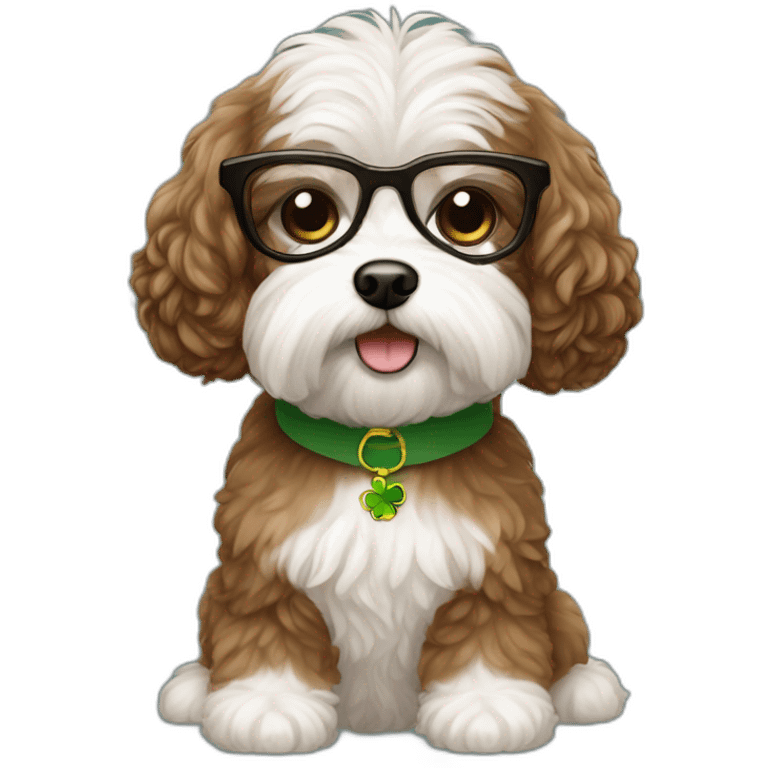 Long straight brown hair, eyeglassed irish girl with white maltipoo emoji