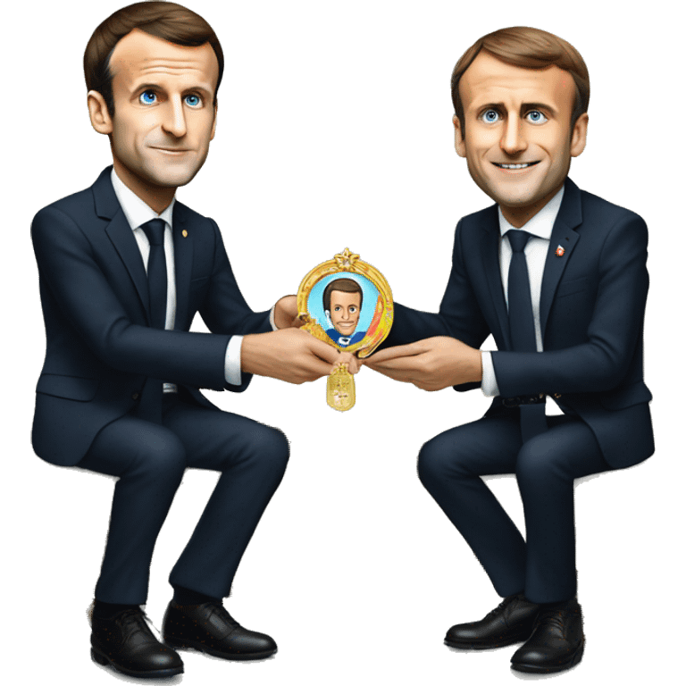 Emmanuel Macron gives a medal to Macron emoji