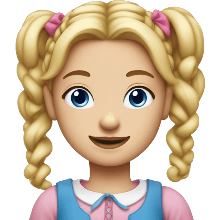 Girl with blond pigtails and pink antiques on pigtails and blue eyes emoji