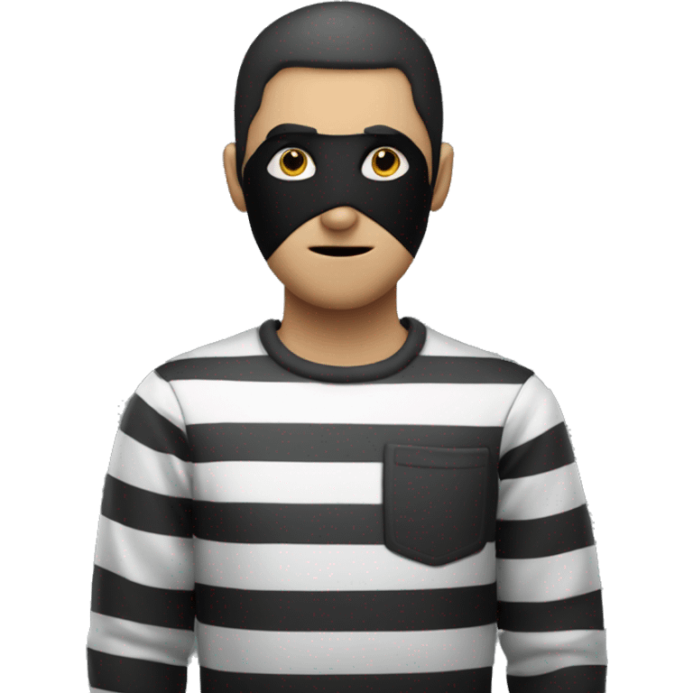 thief with a black mask and a black and white striped shirt emoji