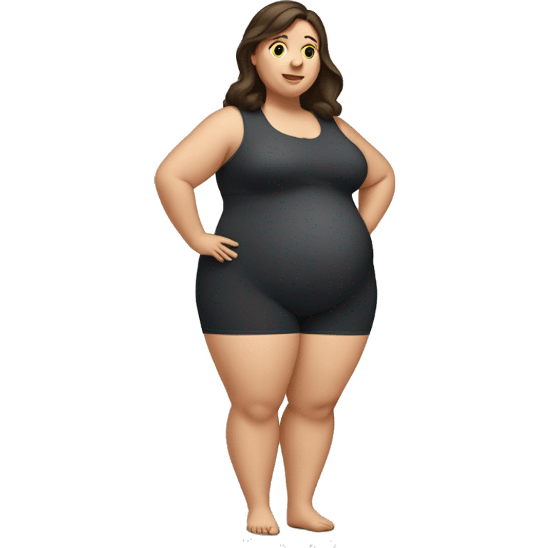 Obese brunette woman with large belly emoji