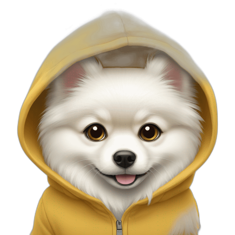 White pomeranian with hoodie emoji