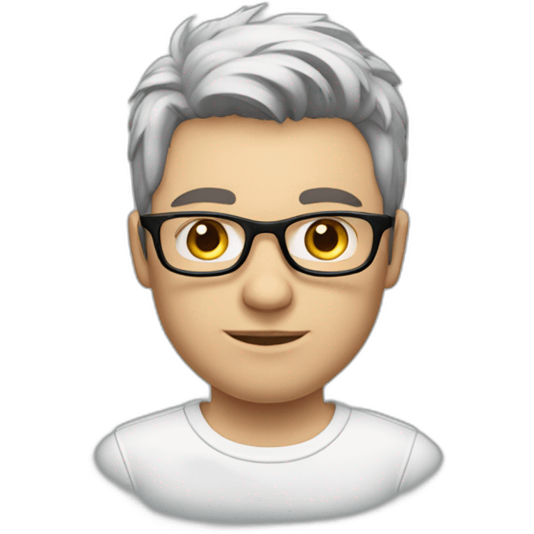 young white European guy with a white polo and black hairs and metal glasses emoji