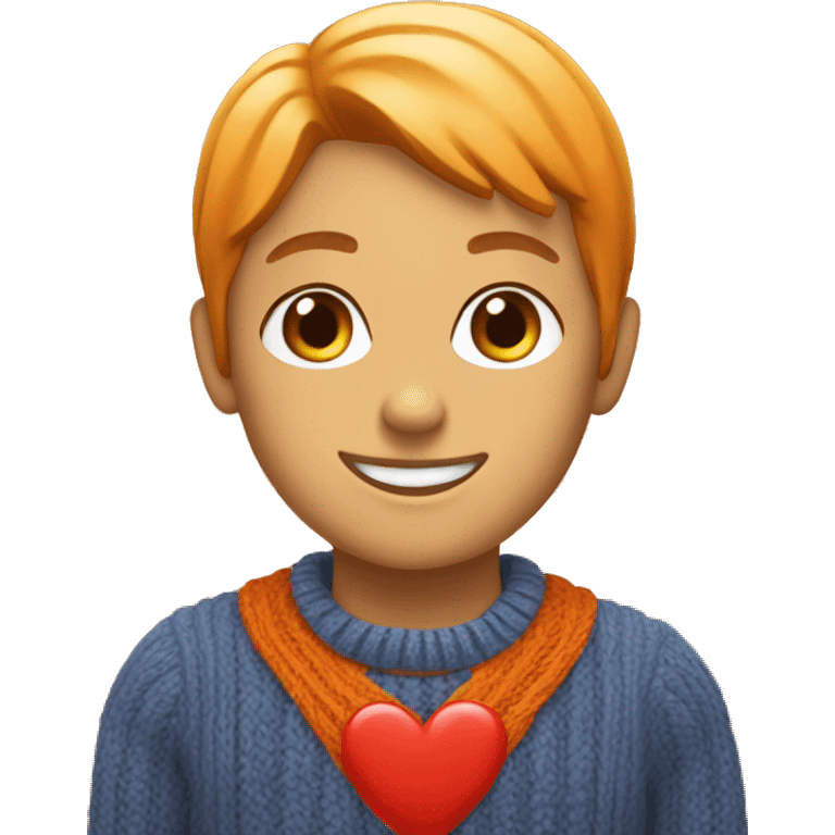 orange sweater with a red heart in the middle emoji