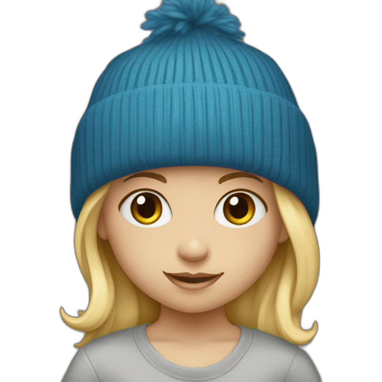 Little blond girl with blue beanie on black skateboard emoji