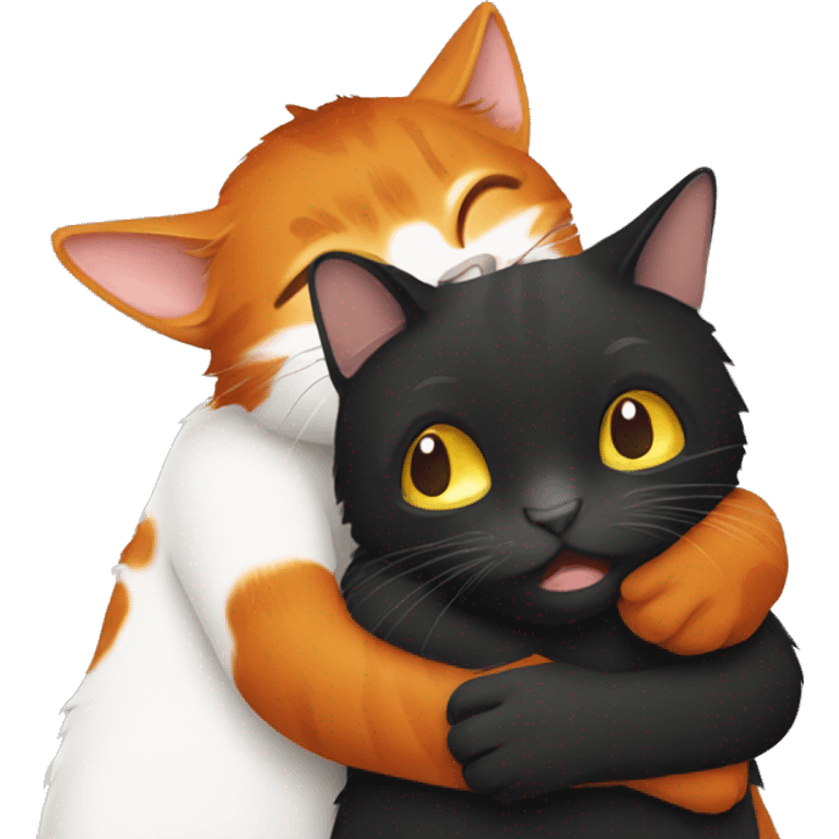 Two orang cats hugging one black cat emoji