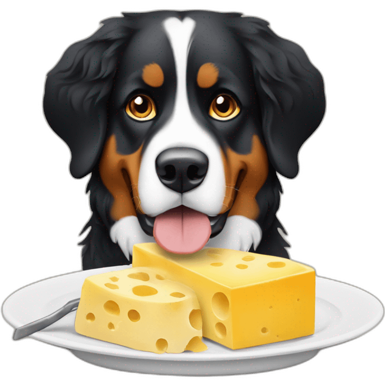 Bernese mountain dog fixing swiss cheese fondue emoji