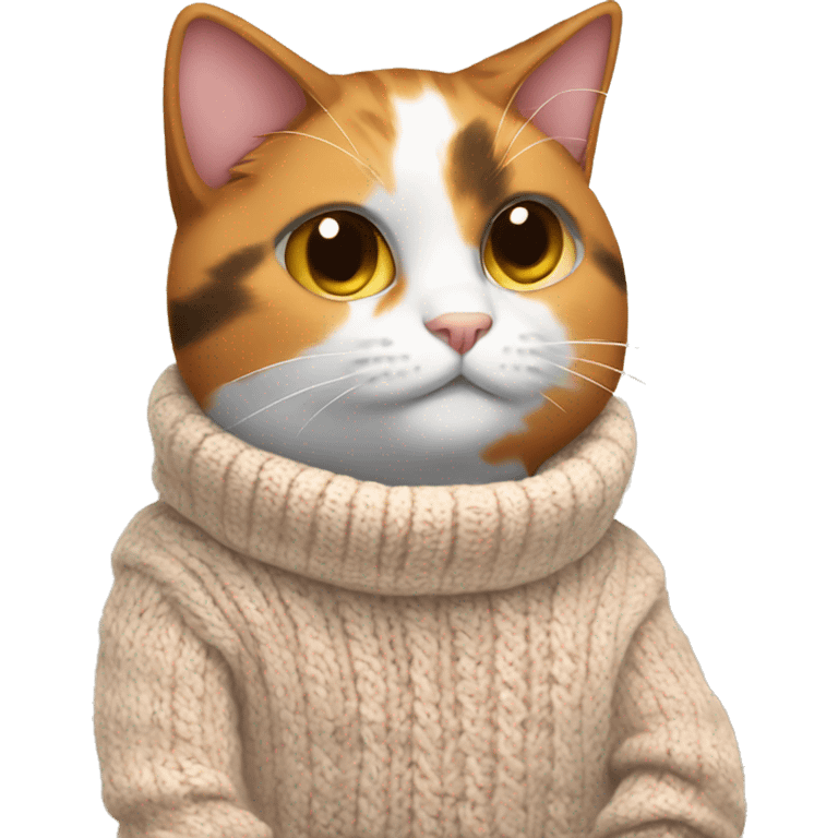 Calico cat wearing a cozy sweater emoji