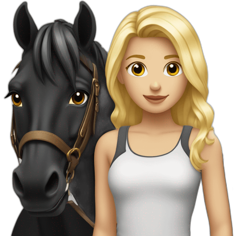 Cheval noir Crain noir et fille blonde emoji