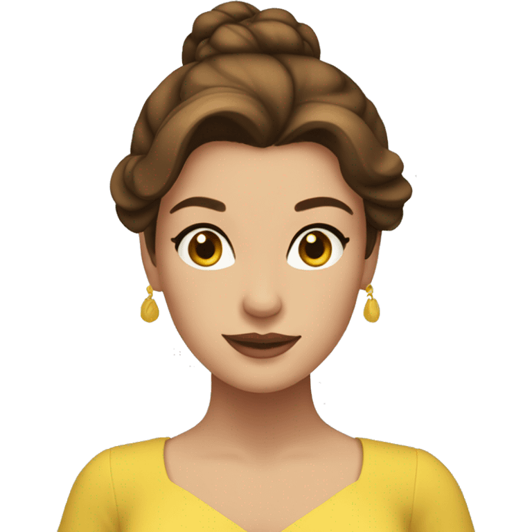 Belle In a yellow dress and brown hair that is in a bun emoji