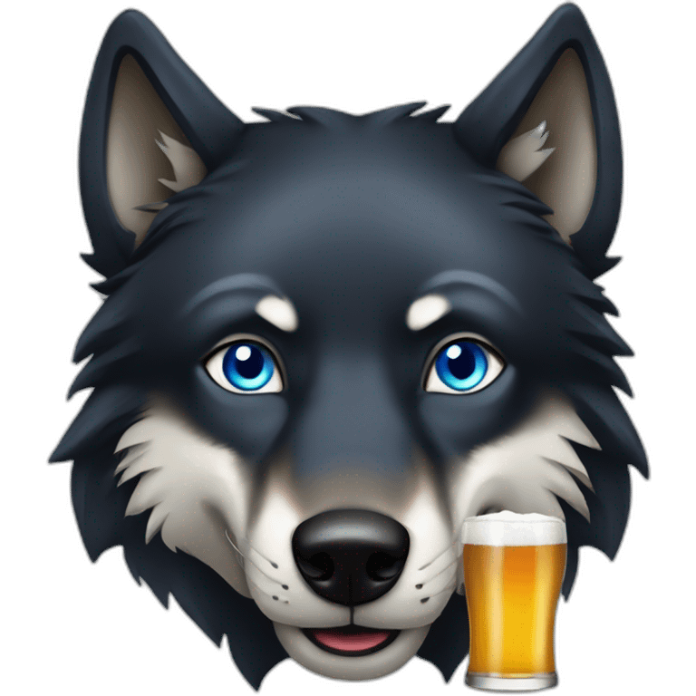 black wolf blue eyes drinks a beer emoji