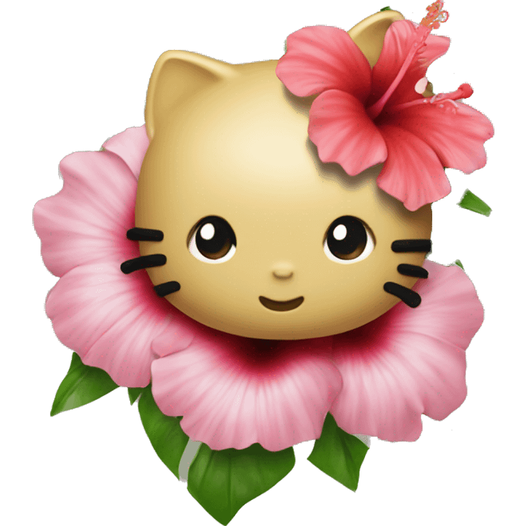 tropical hello-kitty emoji with hibiscus emoji