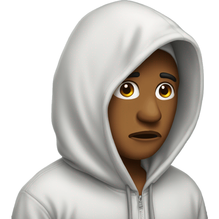 person with hoodie on looking sad emoji