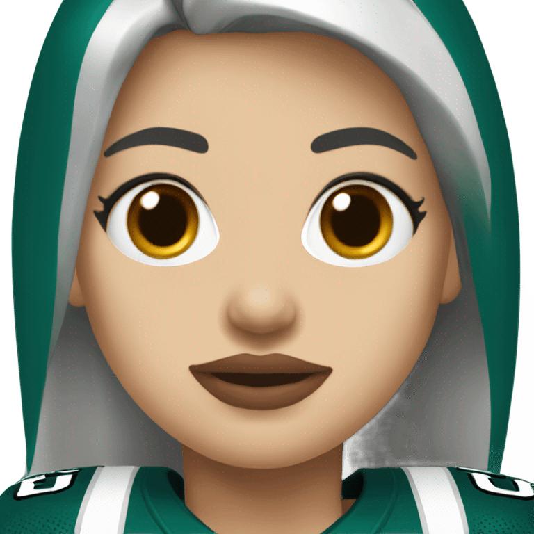  White skin female dark hair red lips wearing Philadelphia Eagles jersey emoji