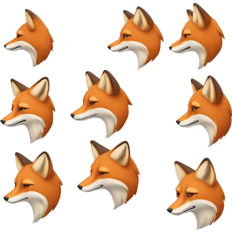 fox,head front, side and back view  emoji