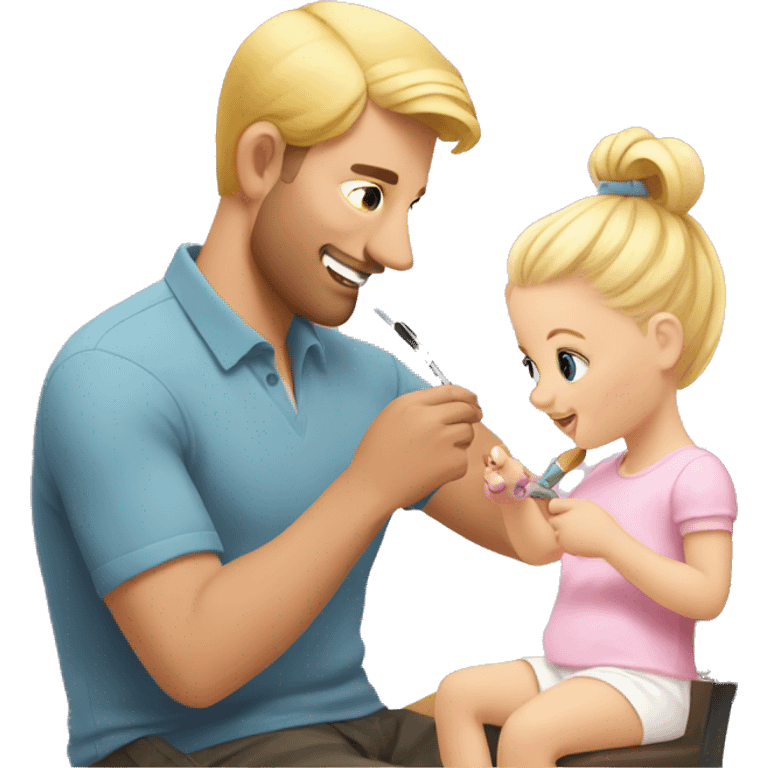 blonde babydaughter gives blonde dad a manicure emoji