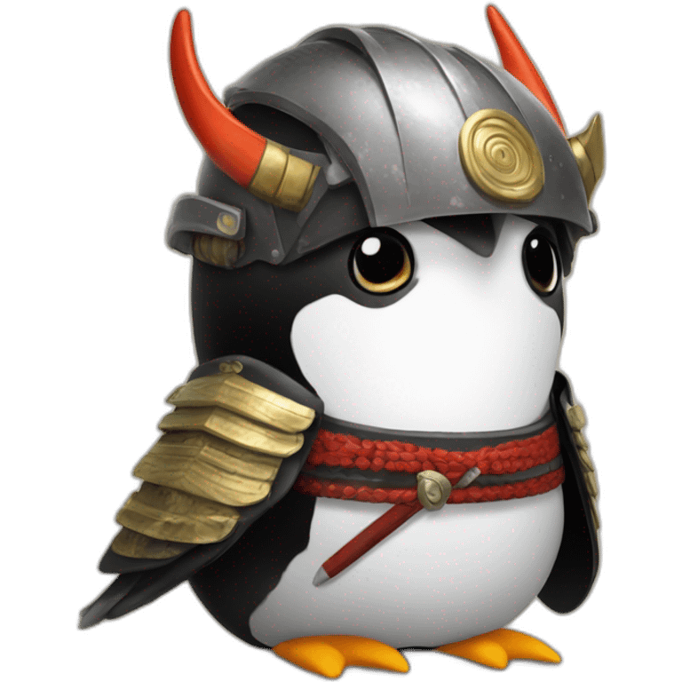 penguin with samurai helmet with big horns emoji