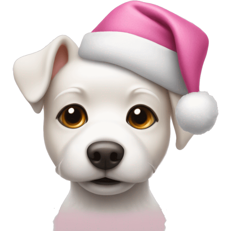 small white dog wearing a pink and white christmas hat  emoji