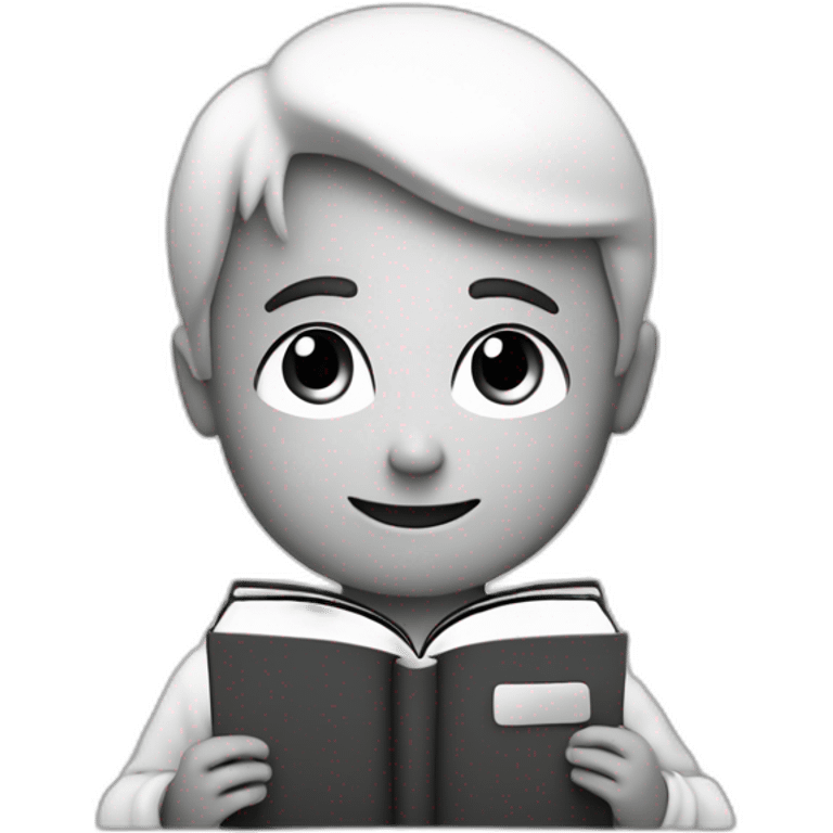 Boy with heart in book, black and white  emoji