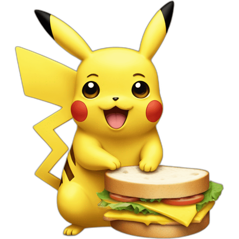 Pikachu qui mange un sandwich avec la tê emoji