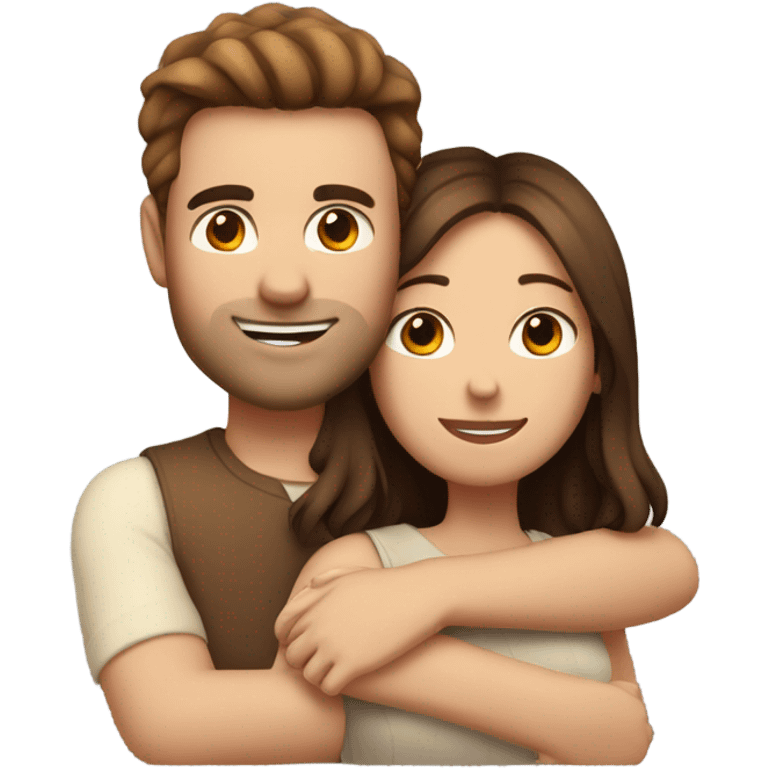 Man with brown hair hugging his girlfriend with brown nair emoji