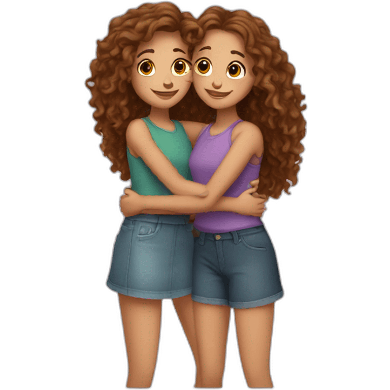 Hug two girlfriends one with long curly hair  emoji