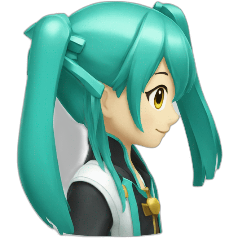 Hatsune Miku, viewed from the side, awaiting child. emoji