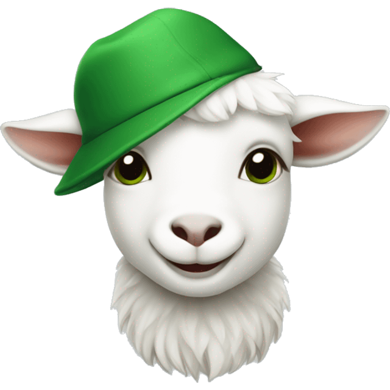 cute white goat with an all green hat emoji