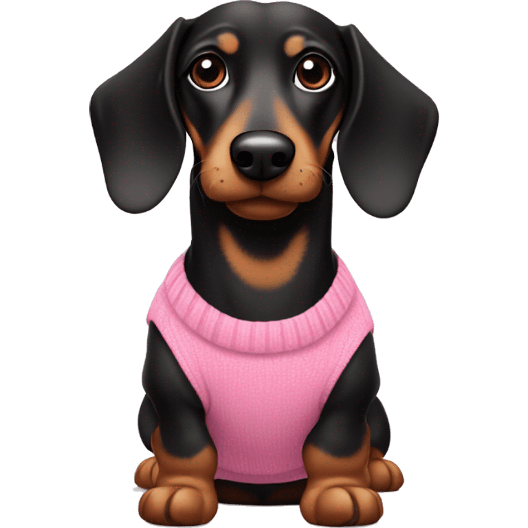 Black & tan sausage dog wearing pink jumper  emoji