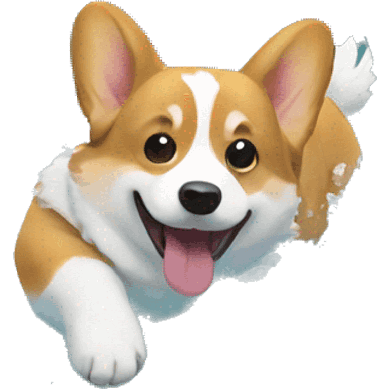 corgi playing in water emoji