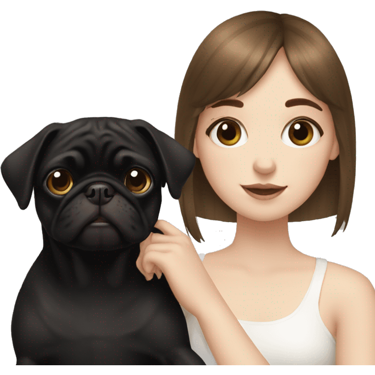 Pale girl with brown bangs holding black pug emoji