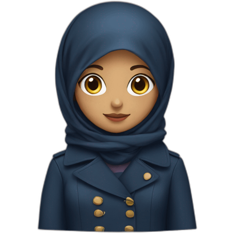 muslim girl with hijab and navy blue trench coat emoji