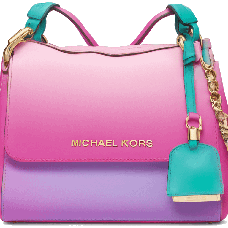 Realistic isolated bubblegum pink ,teal,and light purple ombre Michael Kors satchel purse.  emoji