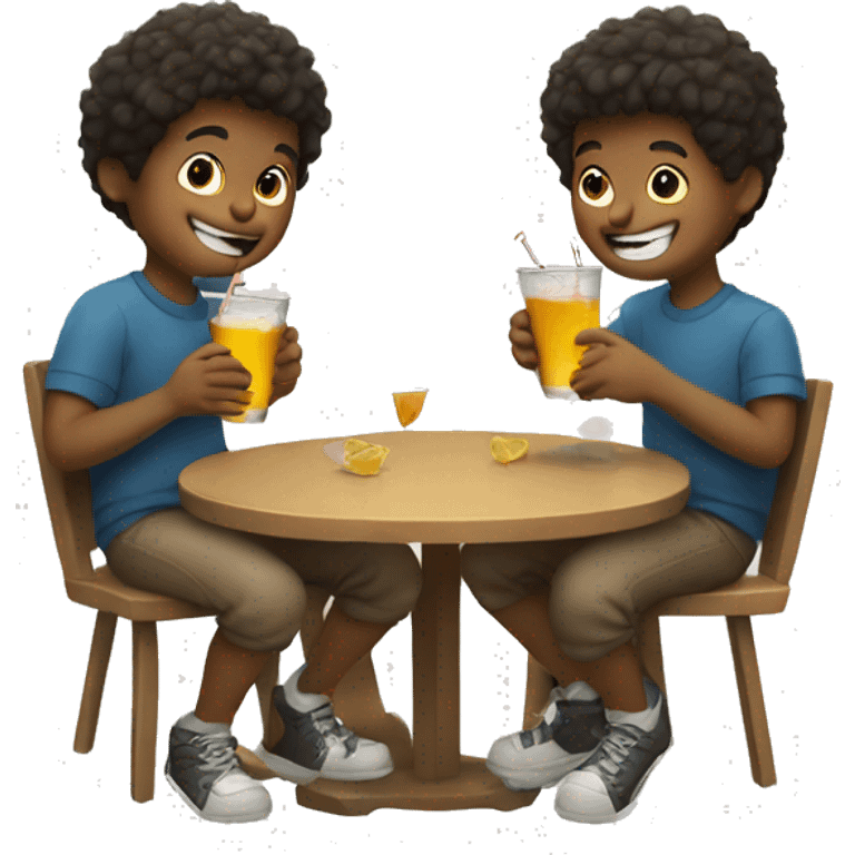 two boys enjoying drinks bear emoji