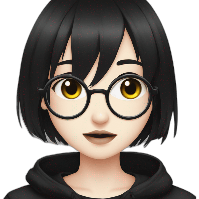 Anime-eyes+Goth-girl-dark-hair-with-glasses-black-tshirt+perfectly-centered emoji