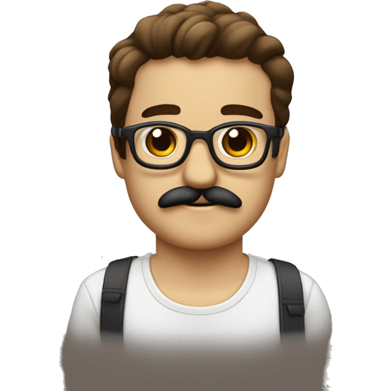 Chico joven blanco,con gafas rectangulares de montura metálica fina, con bigote y ojos marrones emoji