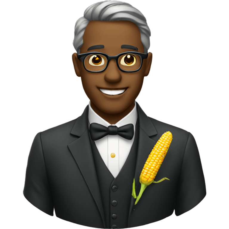 dapper gentleman in glasses with corn emoji