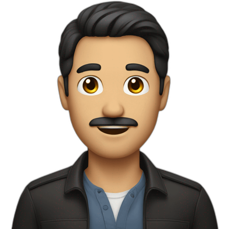 Man with a short mustache and black hair raising his hand straight emoji