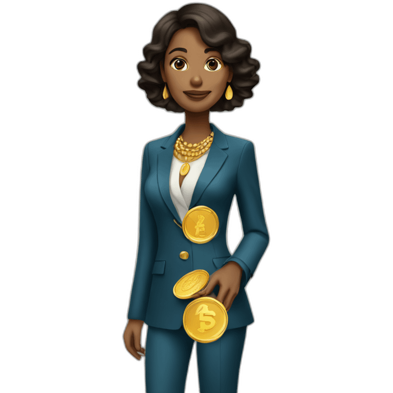 Posh-woman-with-hermes-suit-holding-golden-coins emoji