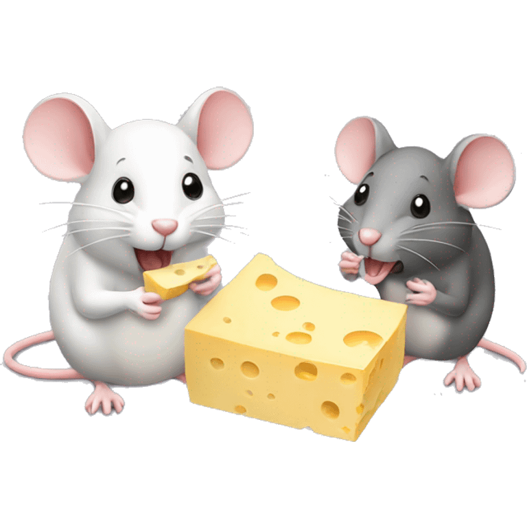 A mouse and a rat eating cheese emoji