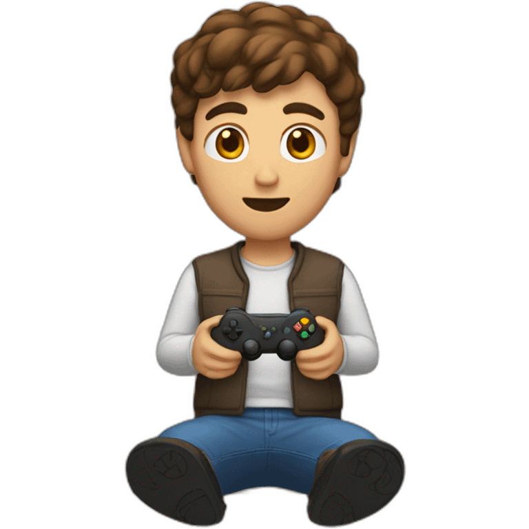 brown haired man playing video game emoji