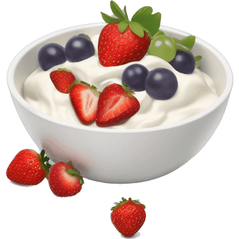 fruit yogurt bowl with strawberries and grapes emoji